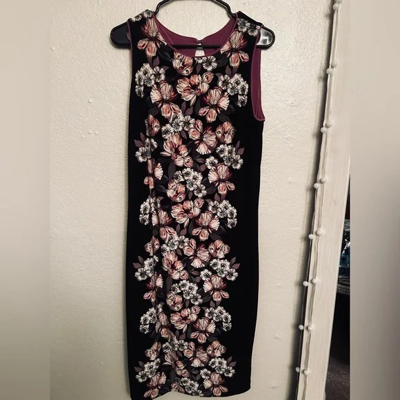 White House Black Market Floral Midi Dress - Black and Pink - Picture 2 of 4